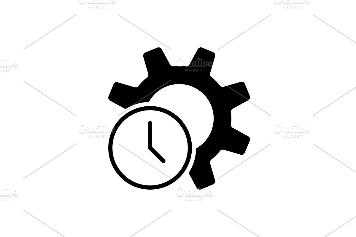 Rotation gear with clock black icon, a Finance Illustration by Saggitarius