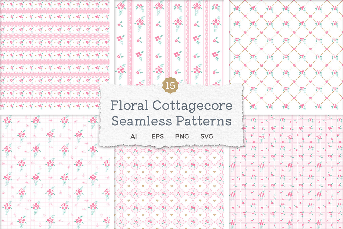 Cottagecore Floral Seamless Patterns, a Pattern Graphic by jessicamdesign (Photo 1 of 6)