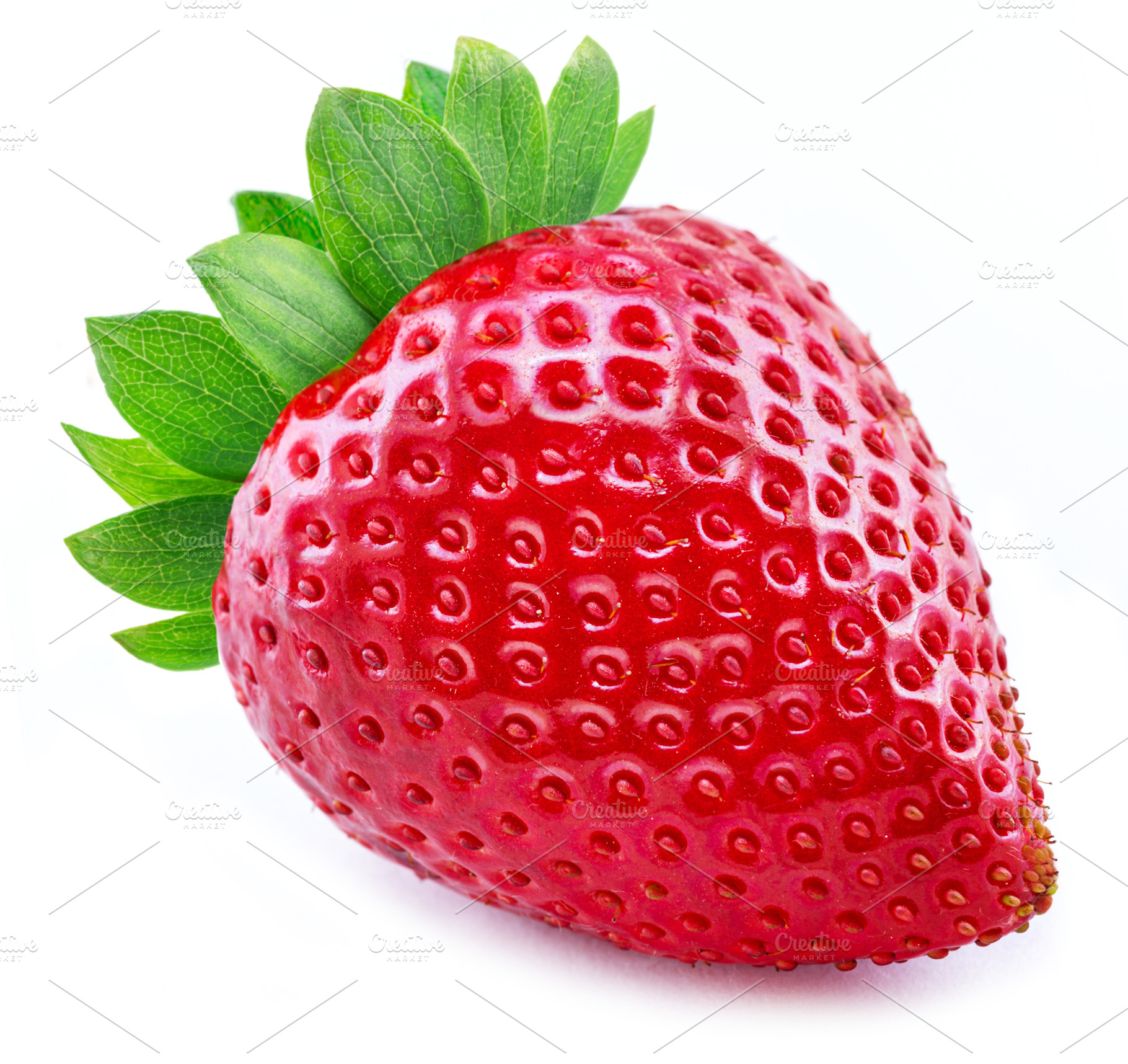 One ripe strawberry isolated on white background., a Food & Drink Photo by Volff