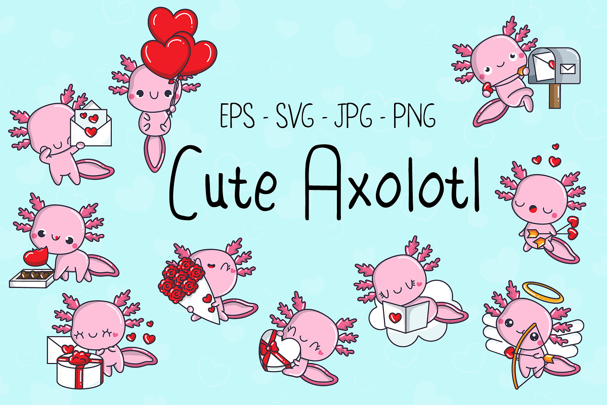 Cute Axolotl, Set Animals in Love, an Animal Illustration by ArtVarStudio (Photo 1 of 3)