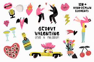 Groovy Valentine clipart collection