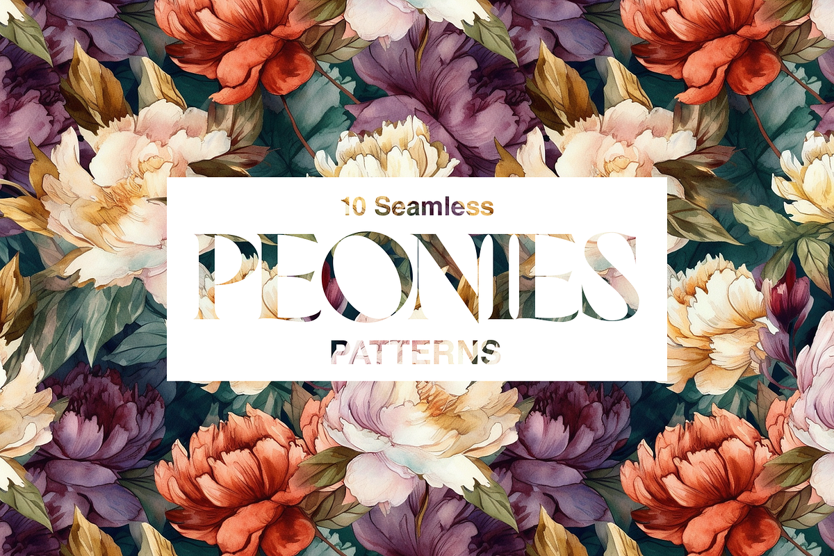 10 Watercolor Peonies Patterns, a Pattern Graphic by Motifs (Photo 4 of 12)
