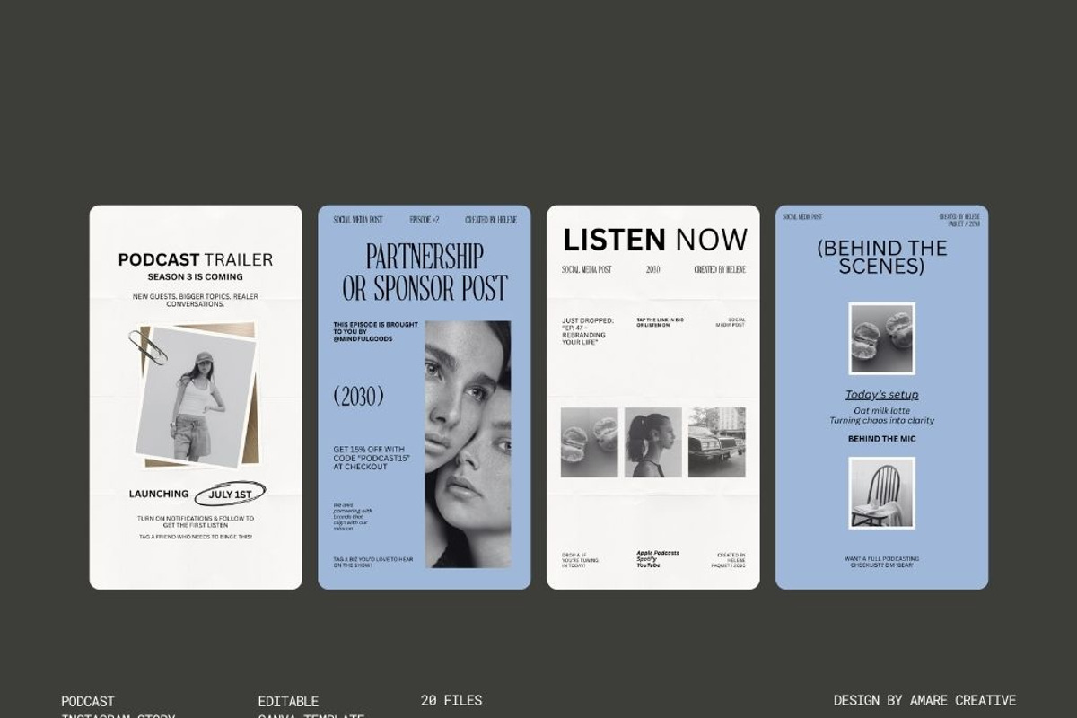 20 Podcast Instagram Story Template, a Social Media Template by Amaré Creative (Photo 7 of 8)