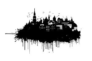 City Silhouette With Blots. Vector