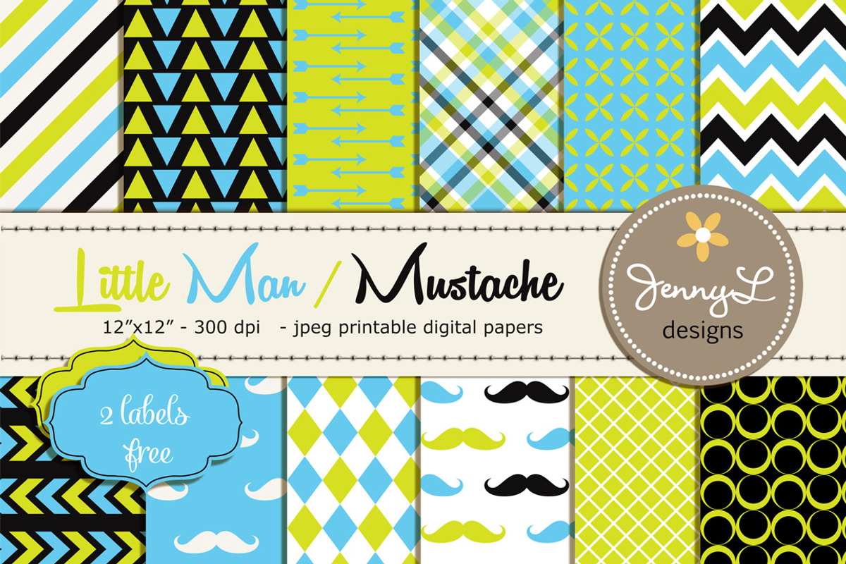 Little Man Mustache Digital Papers, a Pattern Graphic by JennyL Designs (Photo 1 of 3)