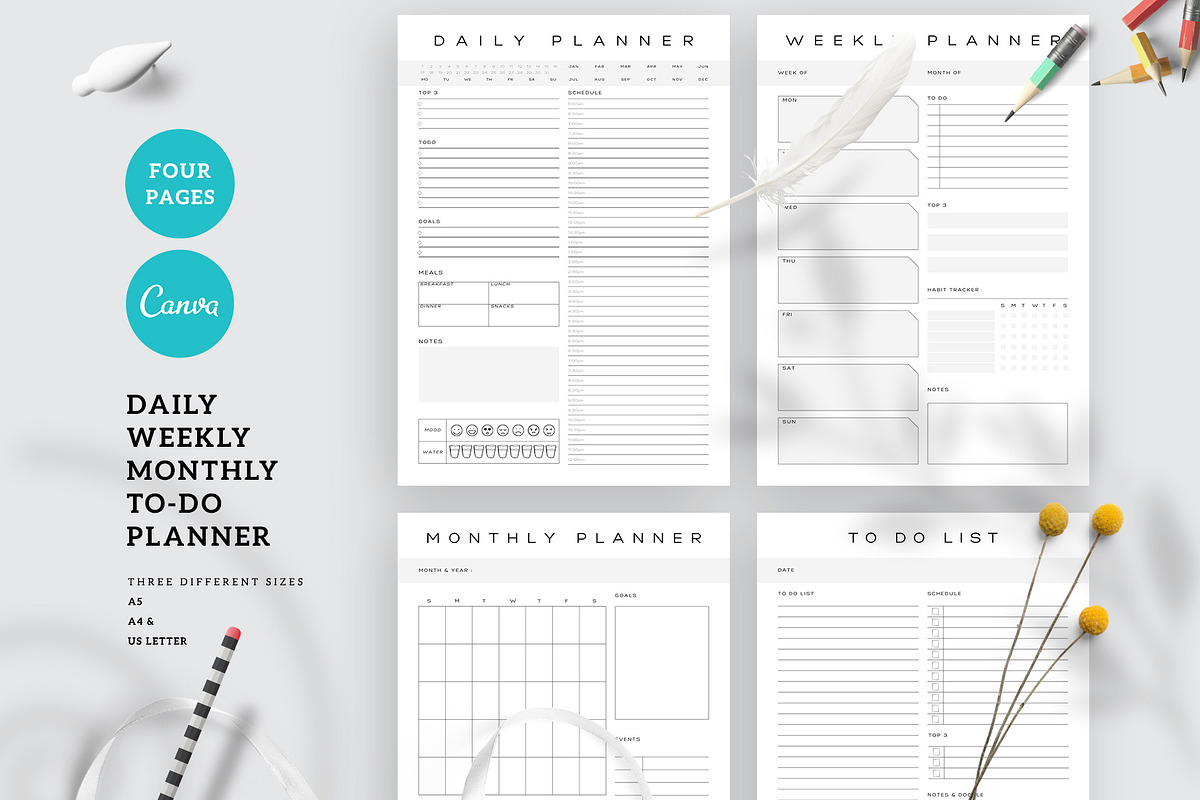 Daily Weekly Monthly To-Do Planner, a Stationery Template by Amit Debnath (Photo 1 of 6)