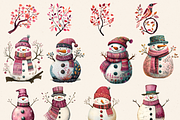 CUTE LOVELY PINK SNOWMEN CLIPART, a Seasonal Illustration by Daring Digies (Thumbnail 2 of 7)