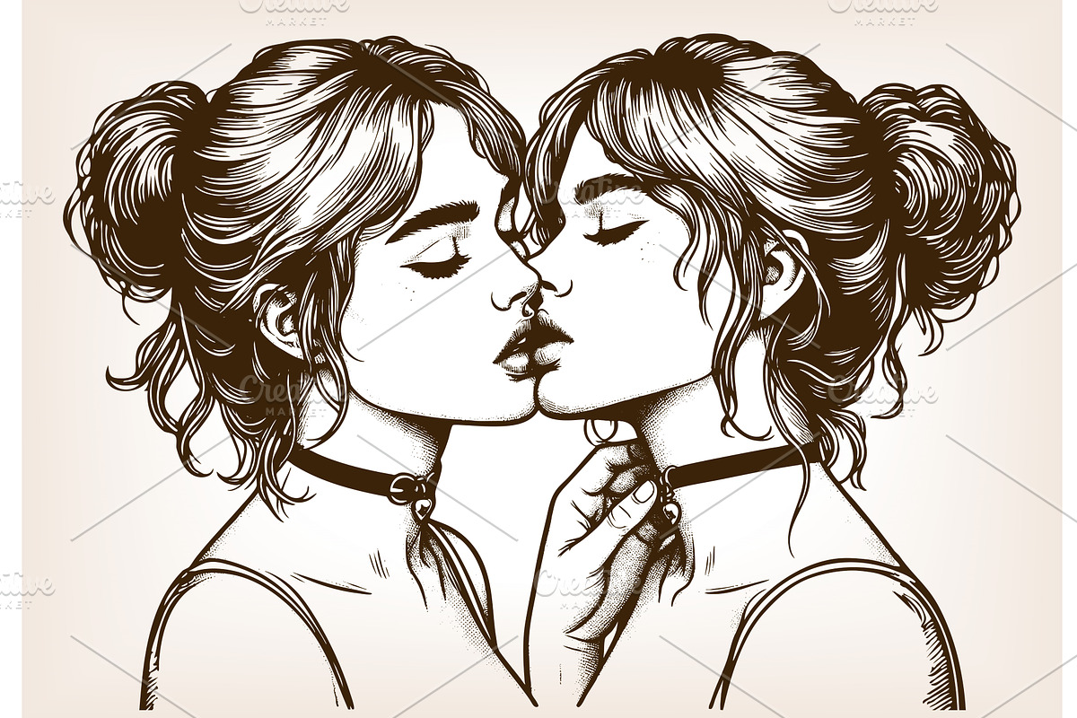 Two Women Kissing vector, a Person Illustration by AlexArt