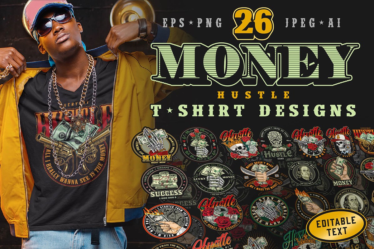 Money Hustle t-shirt designs, a Branding & Logo Template by DGIM studio (Photo 1 of 6)