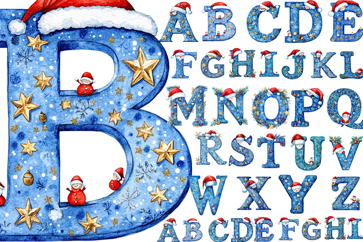 Blue Christmas Alphabet Clipart, a Seasonal Illustration by Designking (Photo 1 of 4)