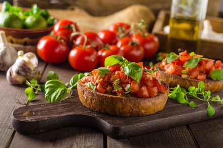 Italian bruschetta with roasted tomatoes and garlic containing bio, organic, a Food & Drink Photo by Stepanek Photography