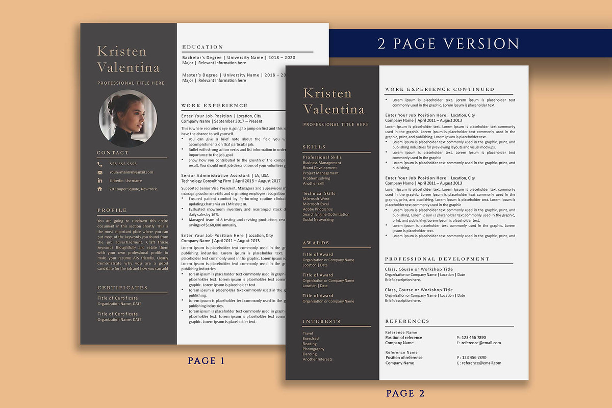 Modern Professional Resume Template, a Resume Template by VictoriousVita (Photo 3 of 8)