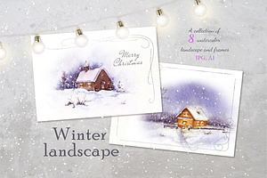 Winter landscape. Watercolor