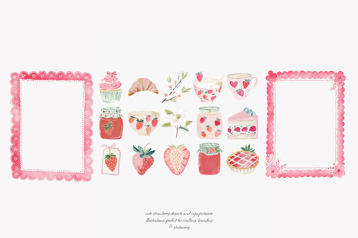 strawberry watercolor clipart set, a Decorative Illustration by Patishop Art (Photo 6 of 6)