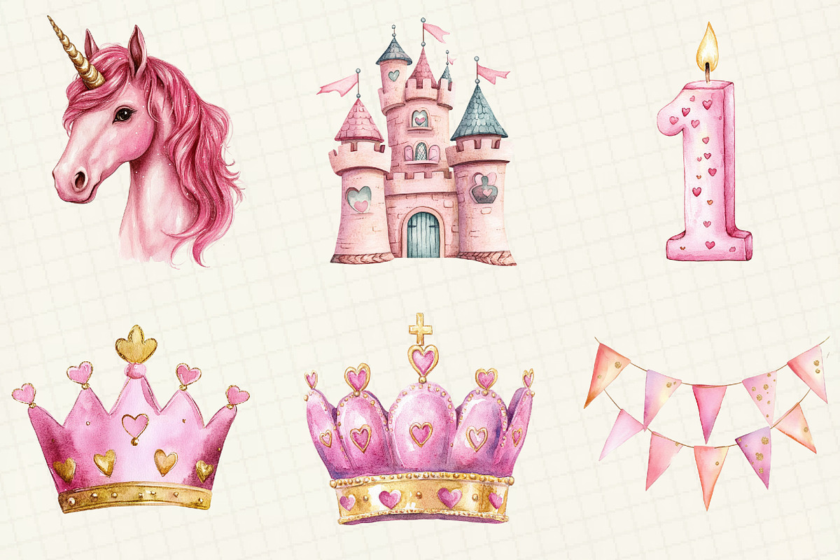 Watercolor Pink Kids Birthday Clipar, an Illustration by OK Design (Photo 3 of 5)