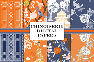 Chinoiserie Patterns Orange Vector