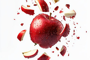 Red apple with slices flying isolate, a Food & Drink Photo by Pixeness Studio