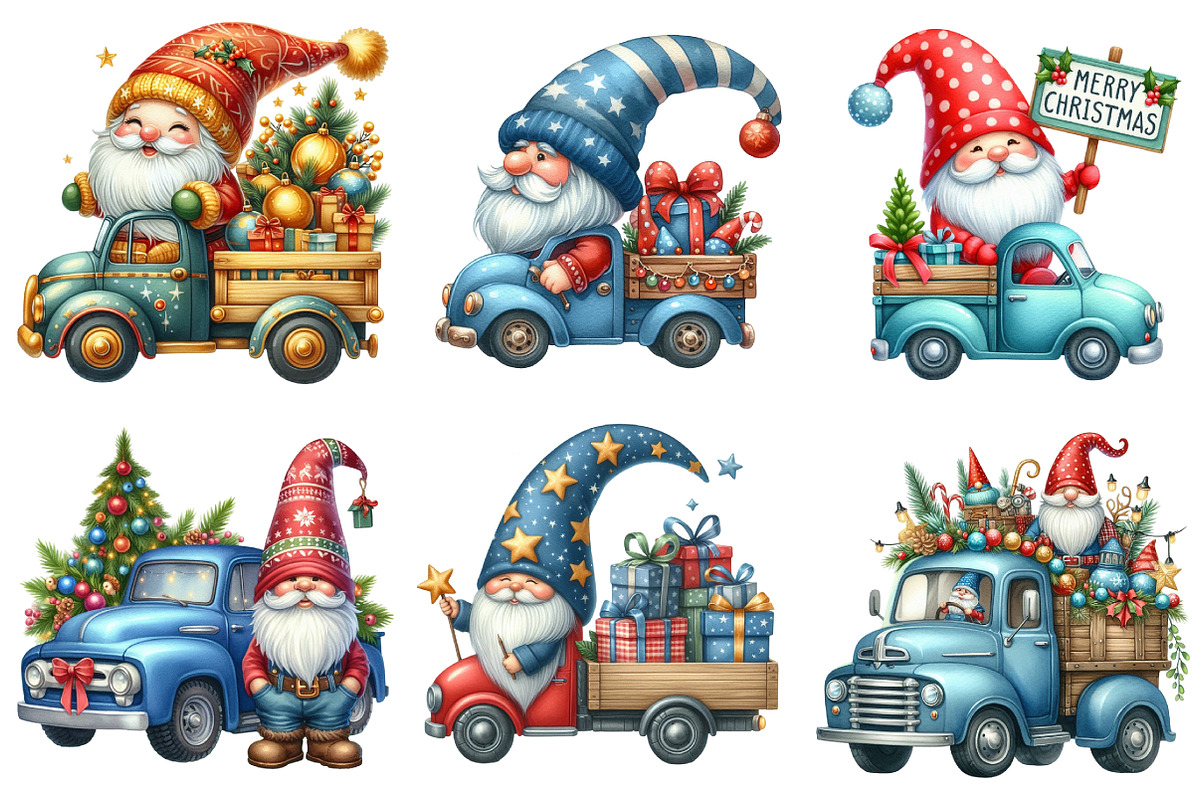 Christmas Gnome and truck clipart, an Illustration by SinaCreation (Photo 4 of 7)