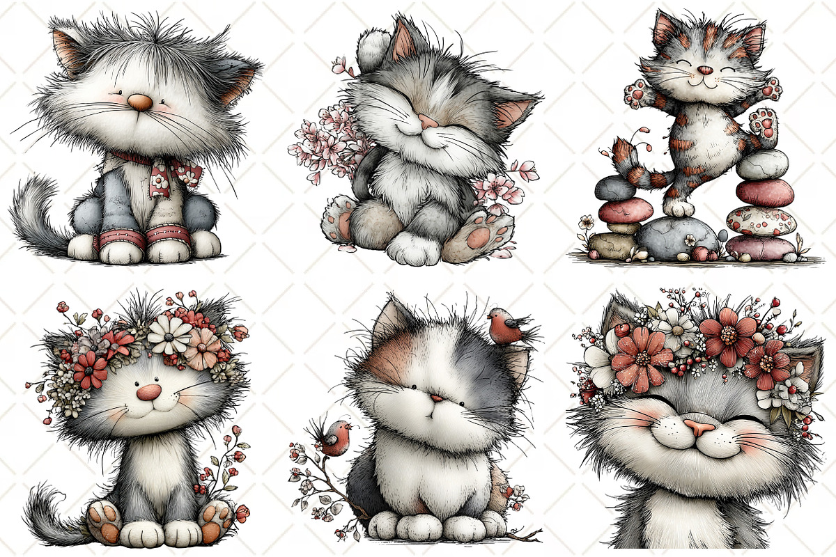 Whimsical Silver Spring Cat Clipart, an Illustration by Black Bird Studio (Photo 4 of 5)