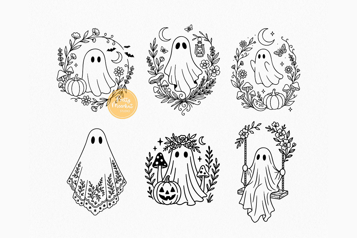 Cottagecore Ghosts, Halloween Bundle, a Seasonal Illustration by Pretty Meerkat (Photo 6 of 7)