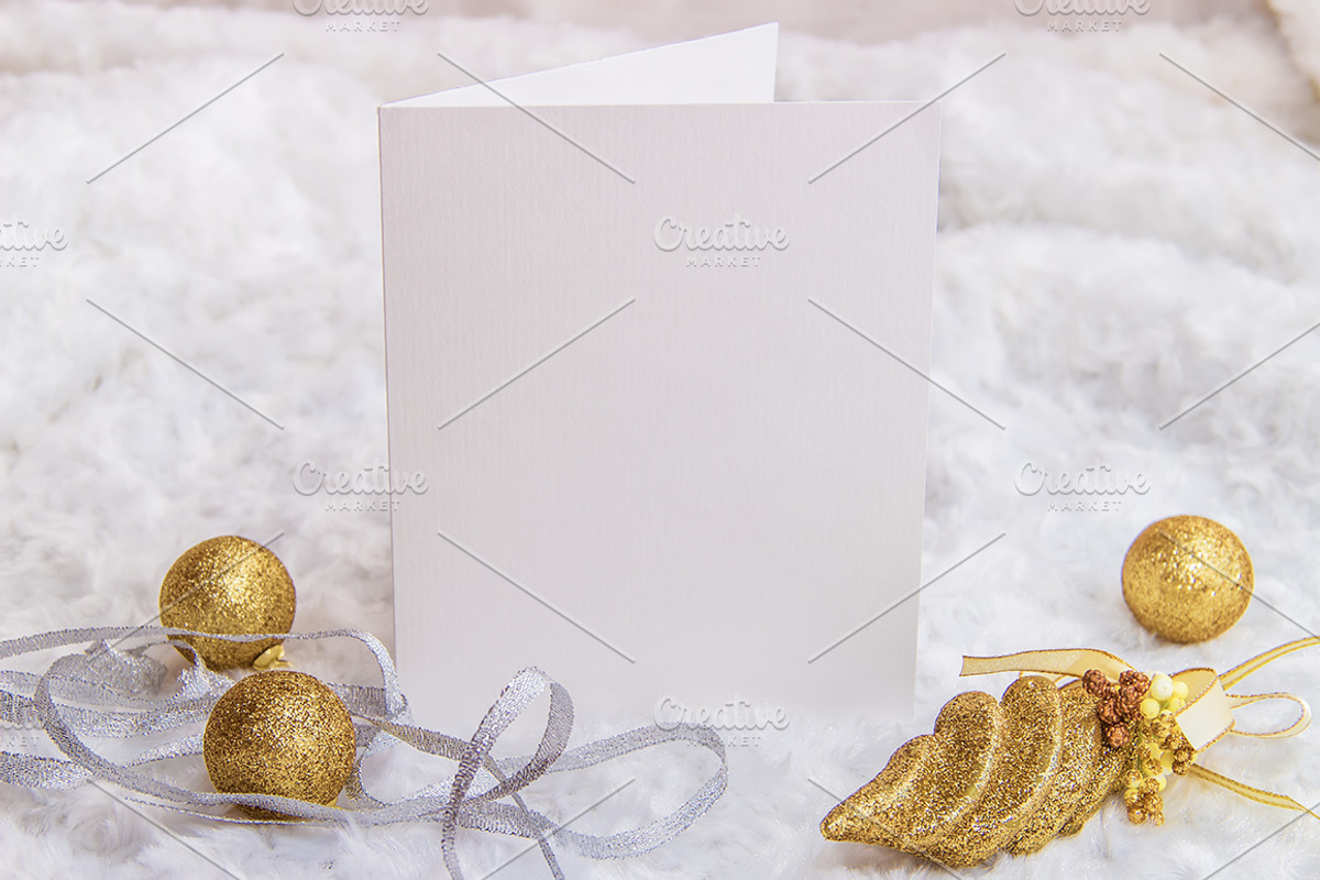 Mockup. White card, golden Christmas, a Product Mockup by Mockups4you