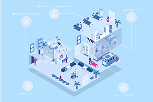 Medical Center Isometric Concept, a Healthcare Illustration by alexdndz