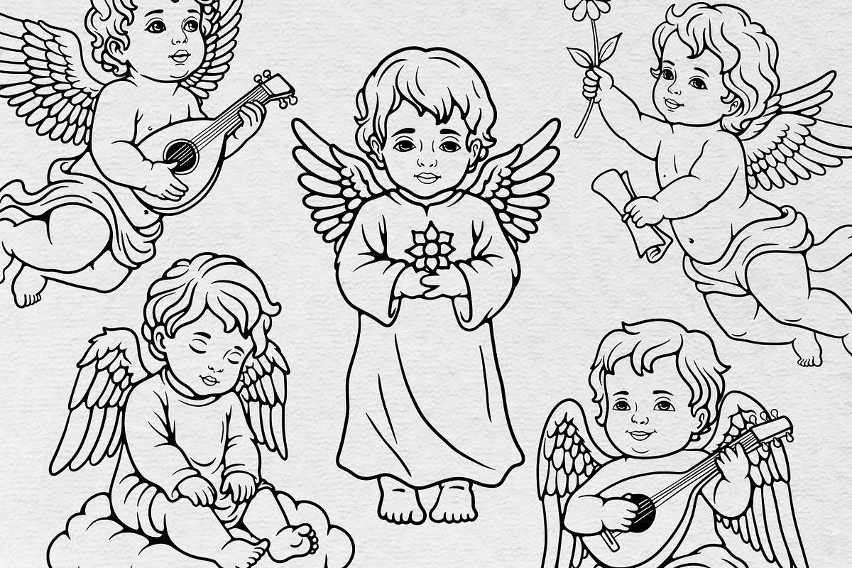Baby Angel Line Art Bundle, an Illustration by Tekuni (Photo 10 of 11)