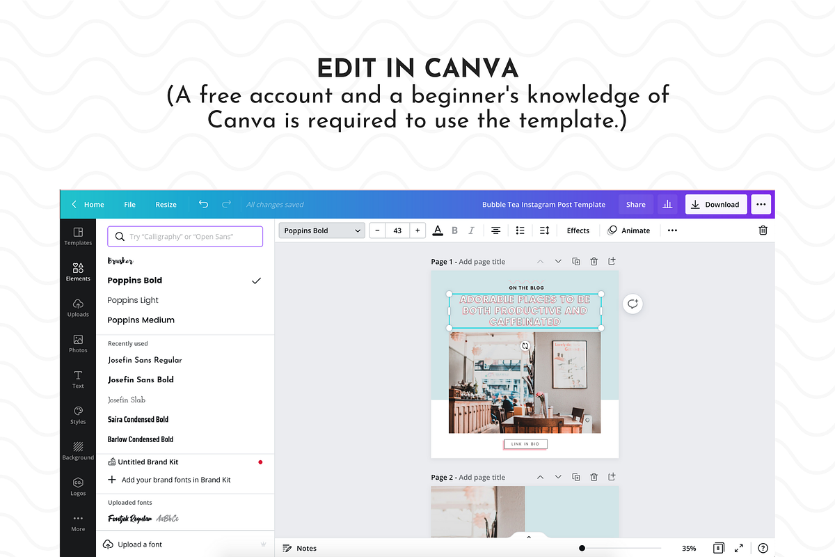 Instagram Template Blue Canva, a Social Media Template by ltsdesigns (Photo 4 of 4)