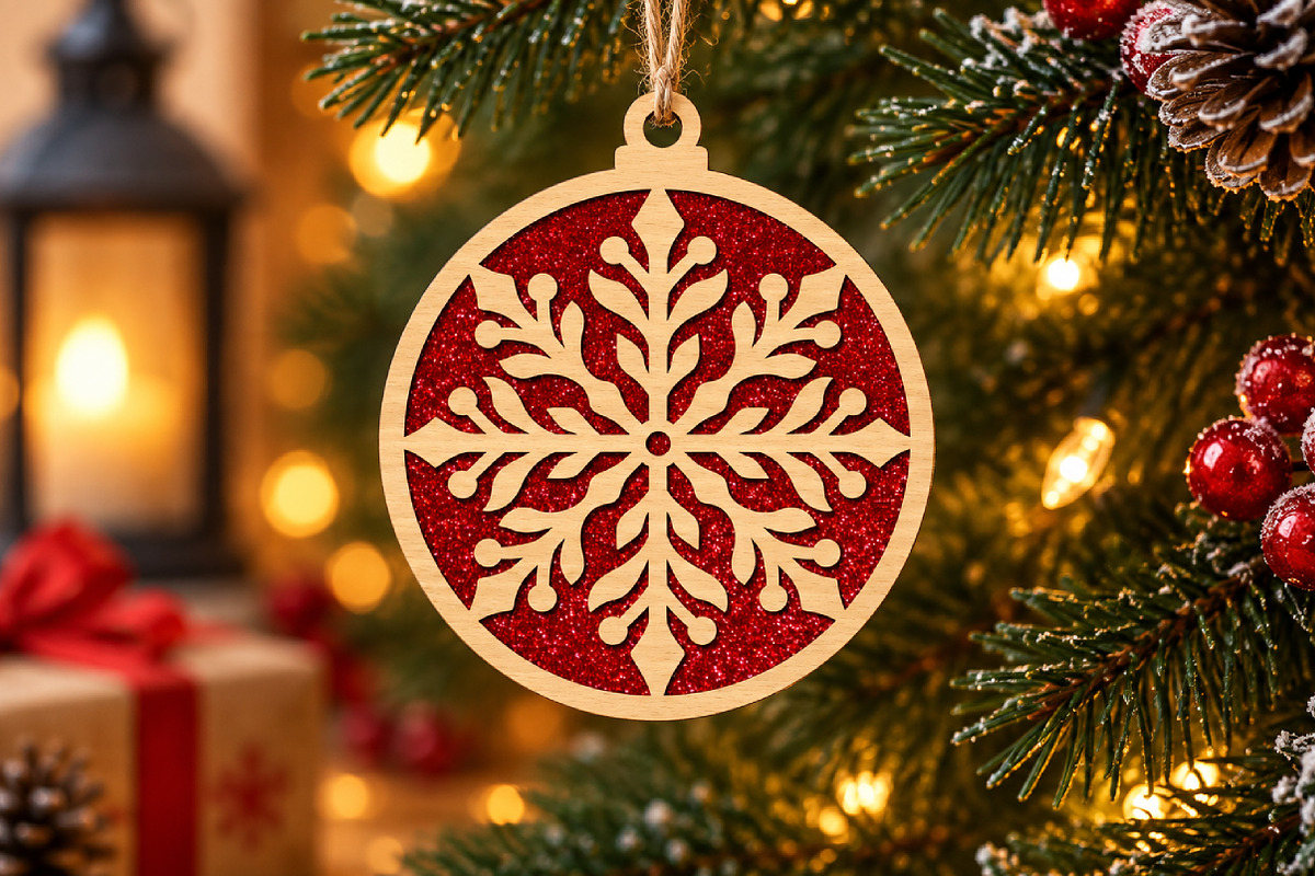 Red Glitter Snowflake Ornament Laser, an Object Graphic by Libby Wishes (Photo 2 of 3)