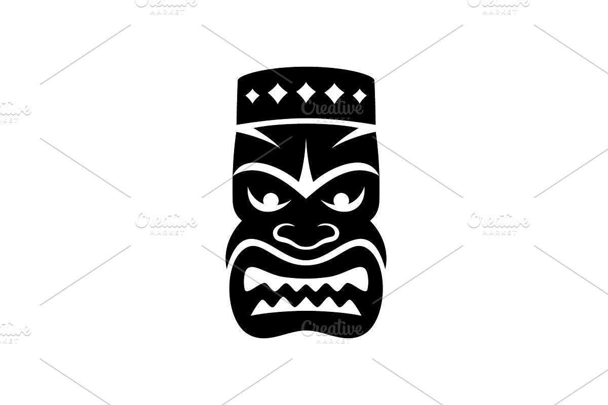 Angry tiki mask with diamond crown, an Illustration by GraphiShop
