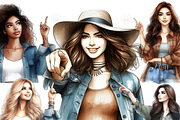 Trendy Girls Pointing Clipart Social, a Person Illustration by VM PARTYS  BY TAIRUMA (Thumbnail 1 of 10)