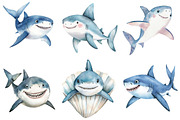 Watercolor Sharks Clipart PNG, an Illustration by SinaCreation (Thumbnail 4 of 5)
