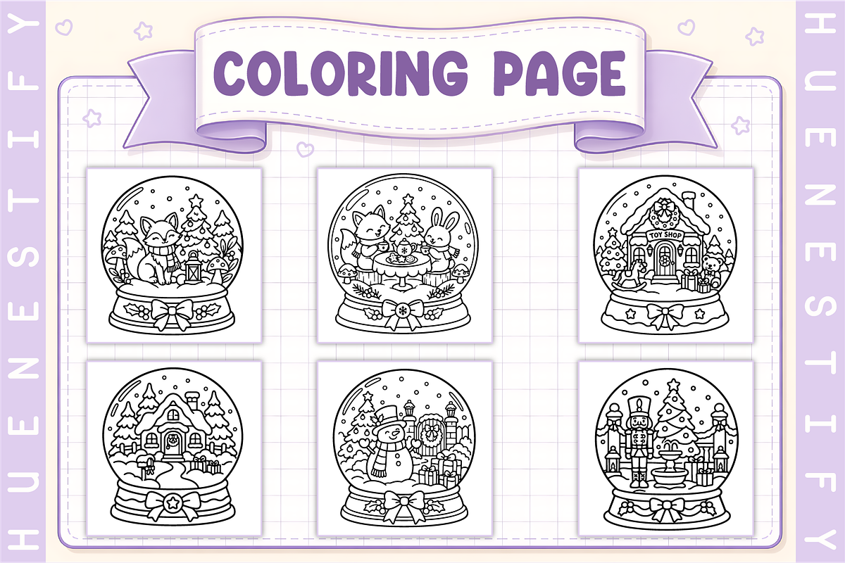 Snow Globe Coloring Book, a Seasonal Illustration by HueNestify (Photo 3 of 4)