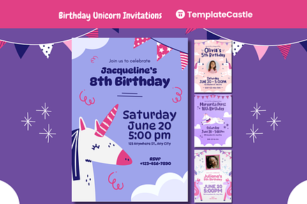 Unicorn Birthday Invitations