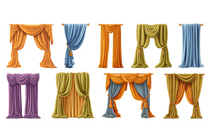 Curtains set cartoon. Orange blue, an Object Illustration by Stock-Smart-Start