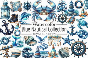 Watercolor Blue Nautical Collection, an Illustration by Libby Wishes
