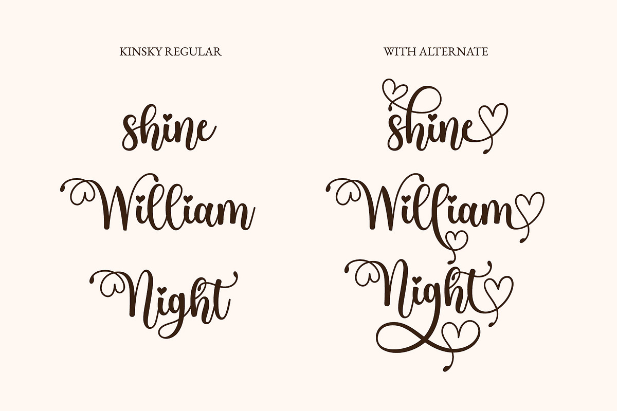 Kinsky - Calligraphy Font with Heart, a Script Font by Airotype (Photo 2 of 12)