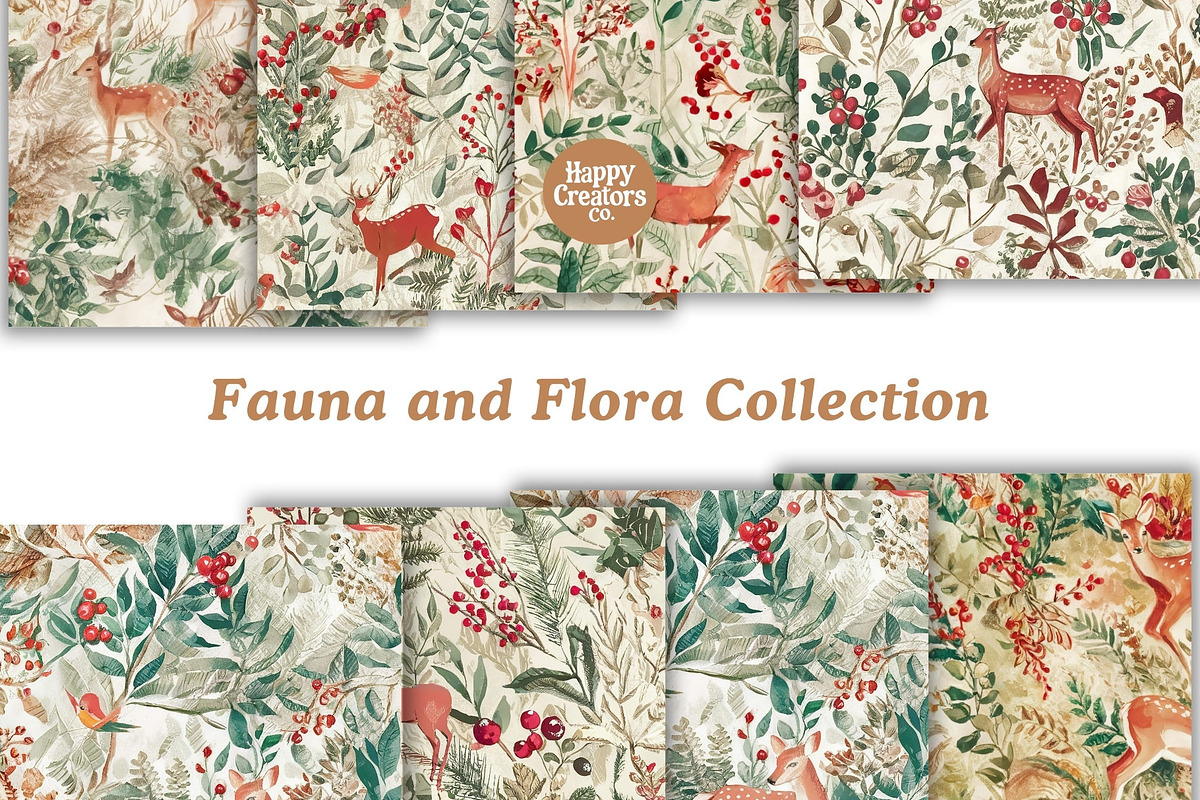 Fauna and Flora Digital Papers, a Pattern Graphic by Happy Creators Co. (Photo 6 of 7)