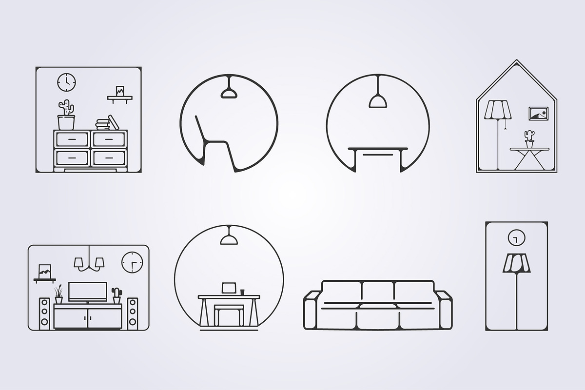 bundle of line art domestic interior, a Branding & Logo Template by Lodzrov