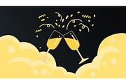 Two golden champagne glasses, a Seasonal Illustration by sceptical cactus (Thumbnail 1 of 3)