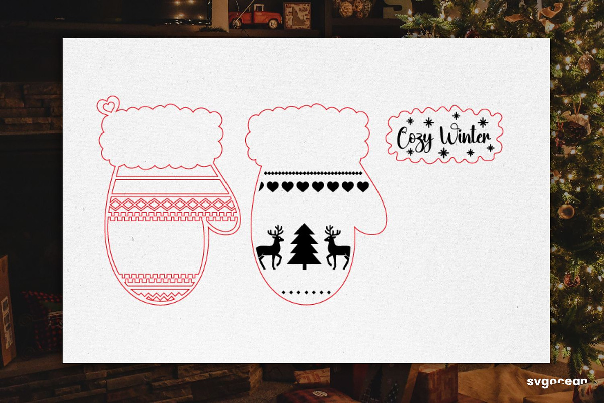 Christmas Mitten Ornament SVG Bundle, a Decorative Illustration by svgocean (Photo 13 of 13)