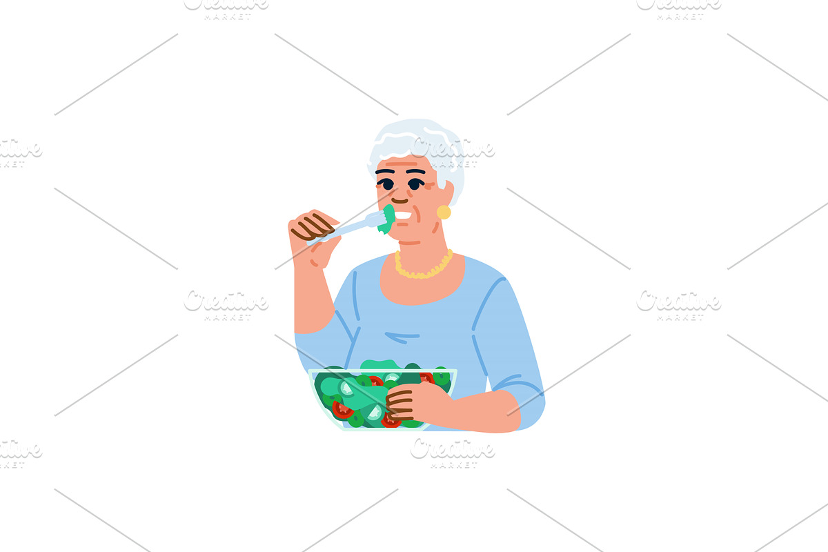 Elderly woman enjoying fresh salad, a Food Illustration by pikepicture