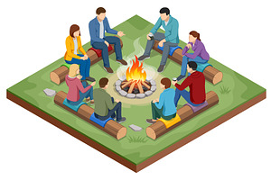 Friends Around Campfire. An, an Illustration by Golden Sikorka