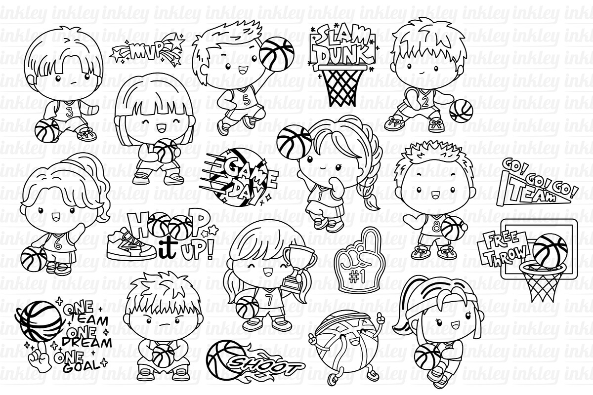 Basketball Clipart Coloring, a Sport Illustration by Inkley Studio (Photo 2 of 3)