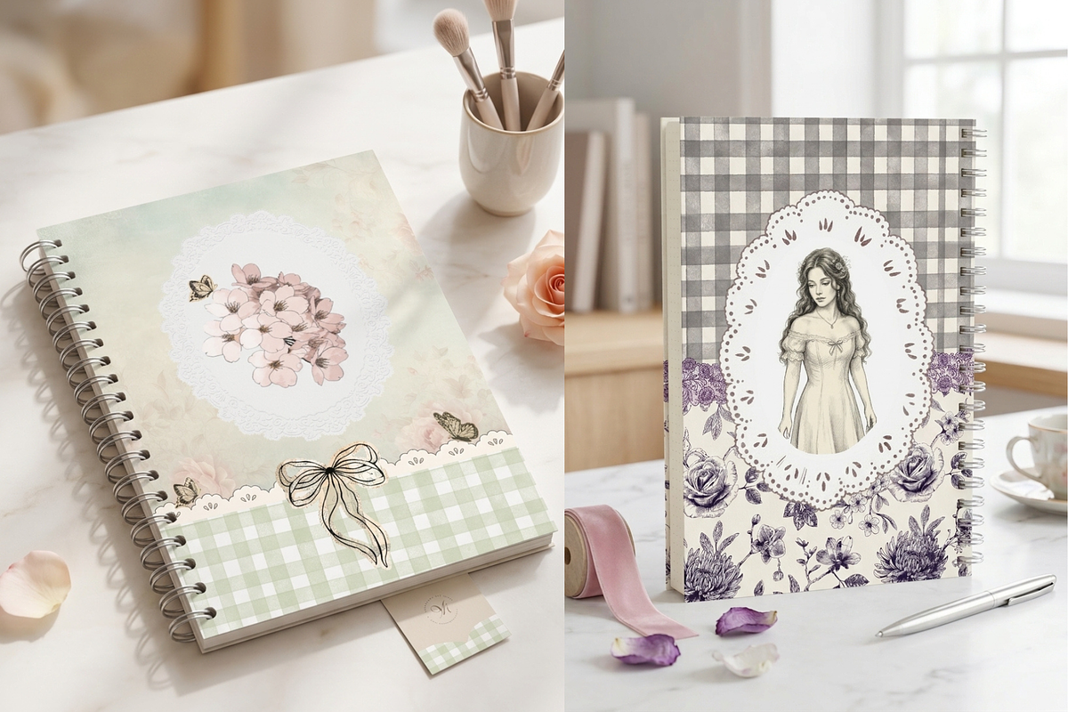 Vintage Portrait Notebook Covers PNG, a Decorative Illustration by Pink_bloom (Photo 13 of 13)