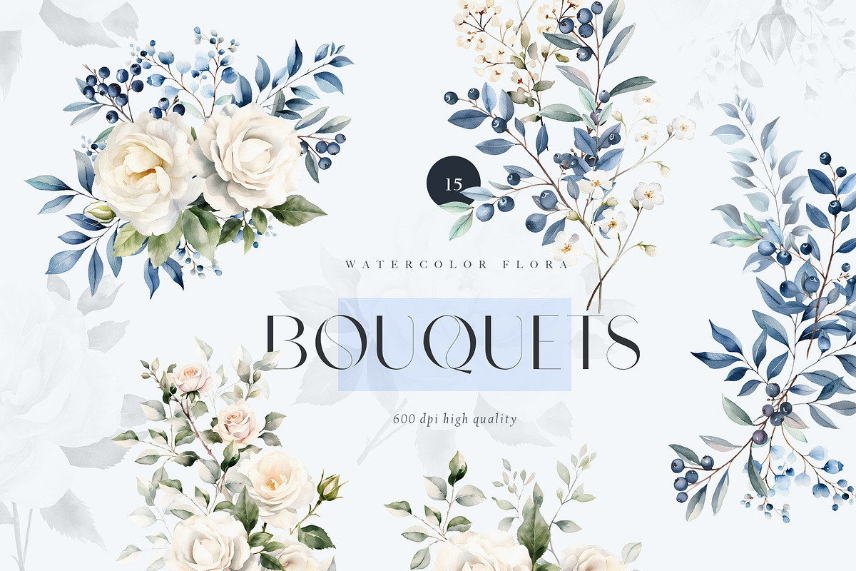 Watercolor winter floral clipart, a Seasonal Illustration by MariGraphic boutique (Photo 2 of 9)