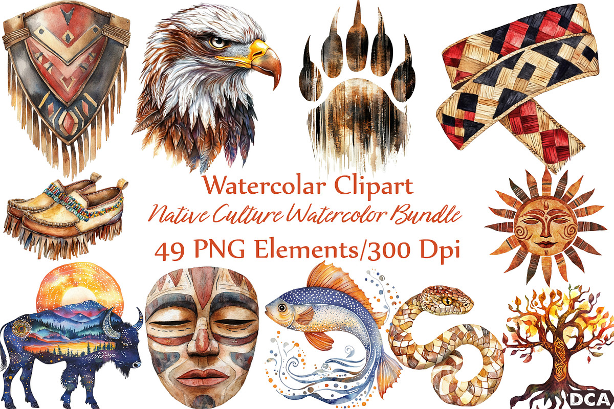 Native Culture Watercolor Clipart, an Illustration by DreamCafeArt (Photo 1 of 7)