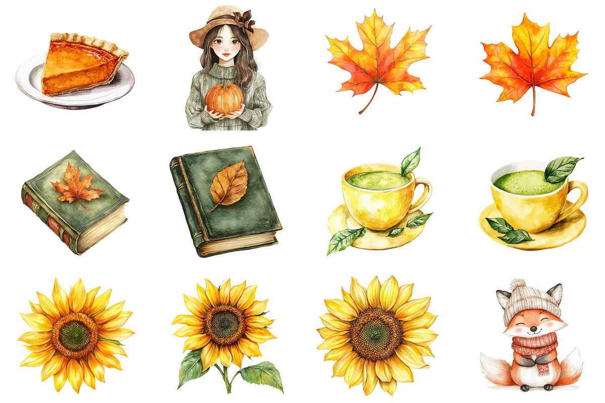 Yellow & Green Autumn Clipart PNG, an Illustration by CitraGraphics (Photo 2 of 6)