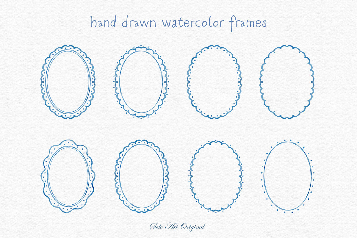 Watercolor Hand-Drawn Blue Frames, an Object Graphic by Solo Art Original (Photo 2 of 12)
