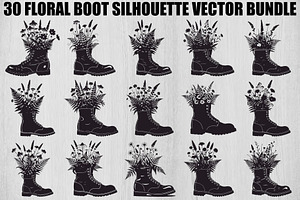 Floral Boot Silhouette Bundle, an Illustration by Gaye Art